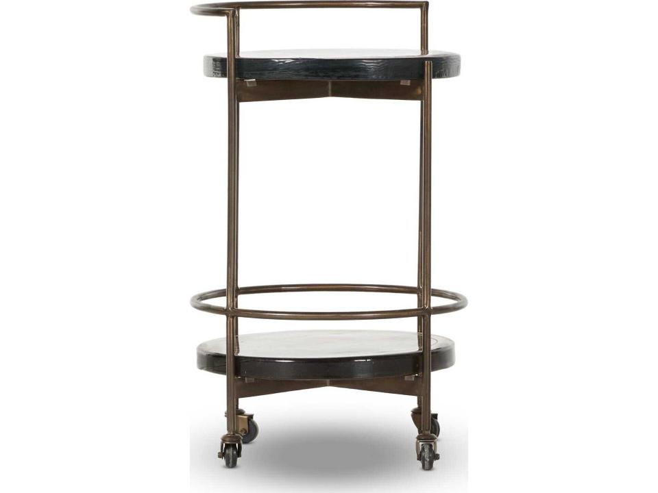 Mira Round Bar Cart in Dark Brass and Smoked Glass