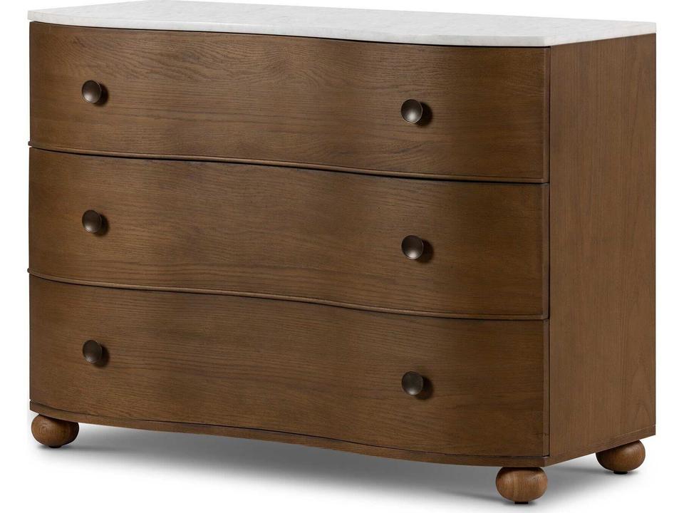Collins 3-Drawer Accent Chest with Tiago Marble Top and Toasted Oak Finish
