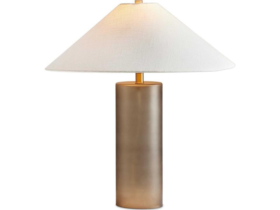 Hutton Smoked Blown Glass Cream Linen Gray Table Lamp