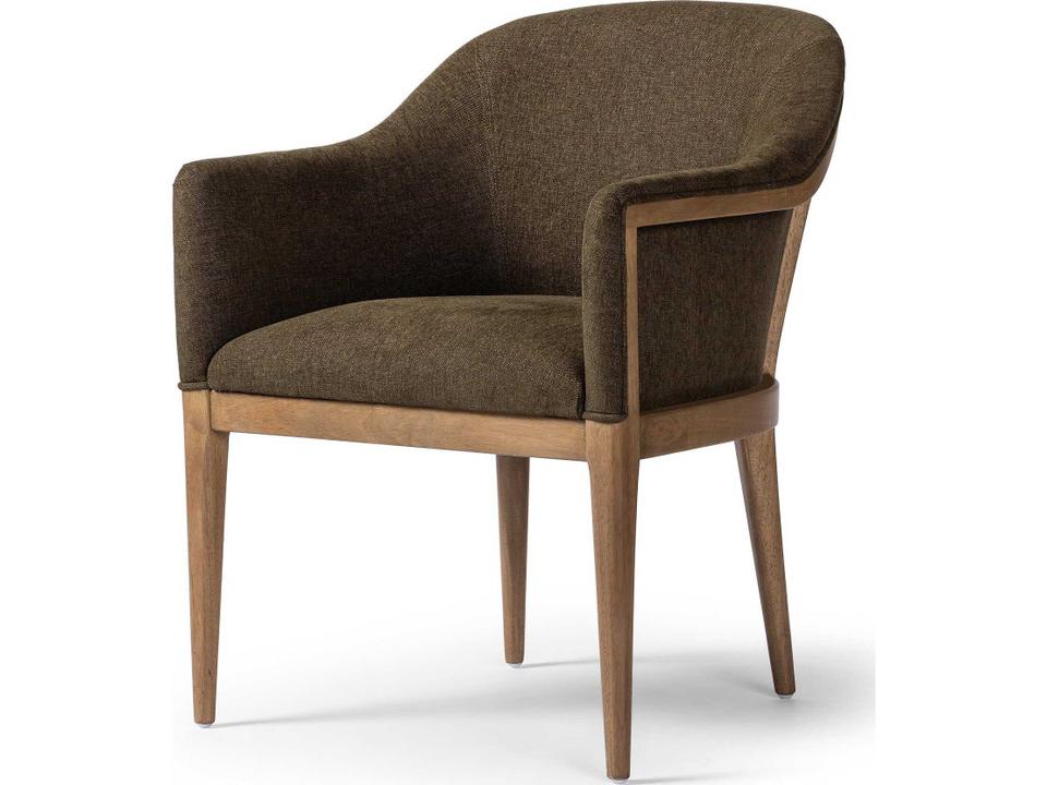 Westgate Upholstered Arm Dining Chair in Sutton Olive and Warm Buff Parawood