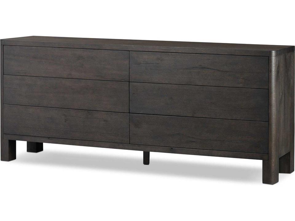 Bolton 6-Drawer Oak Wood Double Dresser in Smoked Black