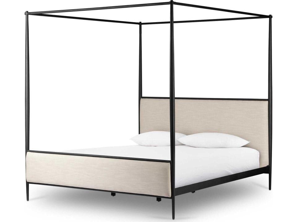 Westgate Queen Canopy Bed in Savoy Parchment and Textured Black Iron