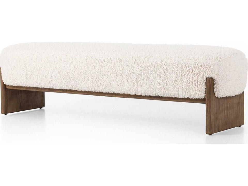 Kirby Upholstered Accent Bench in Andes Natural with Distressed Natural Wood