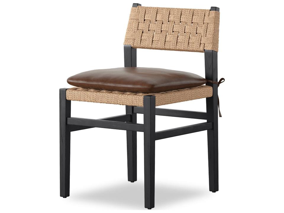 Houghton Havana Brown Black Ash Leather Armless Dining Chair