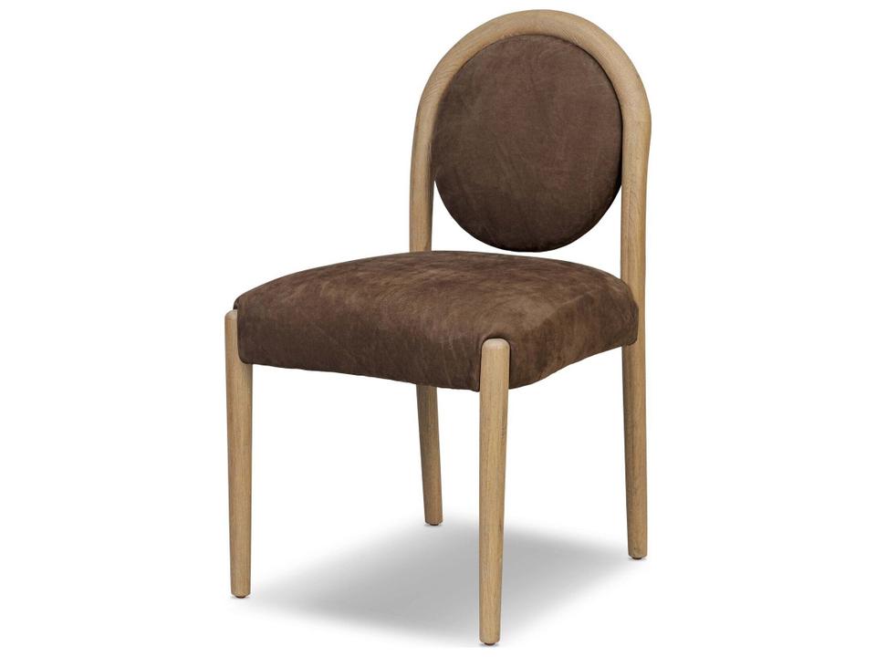 Berman Oak Wood Nubuck Cigar Leather Armless Dining Chair