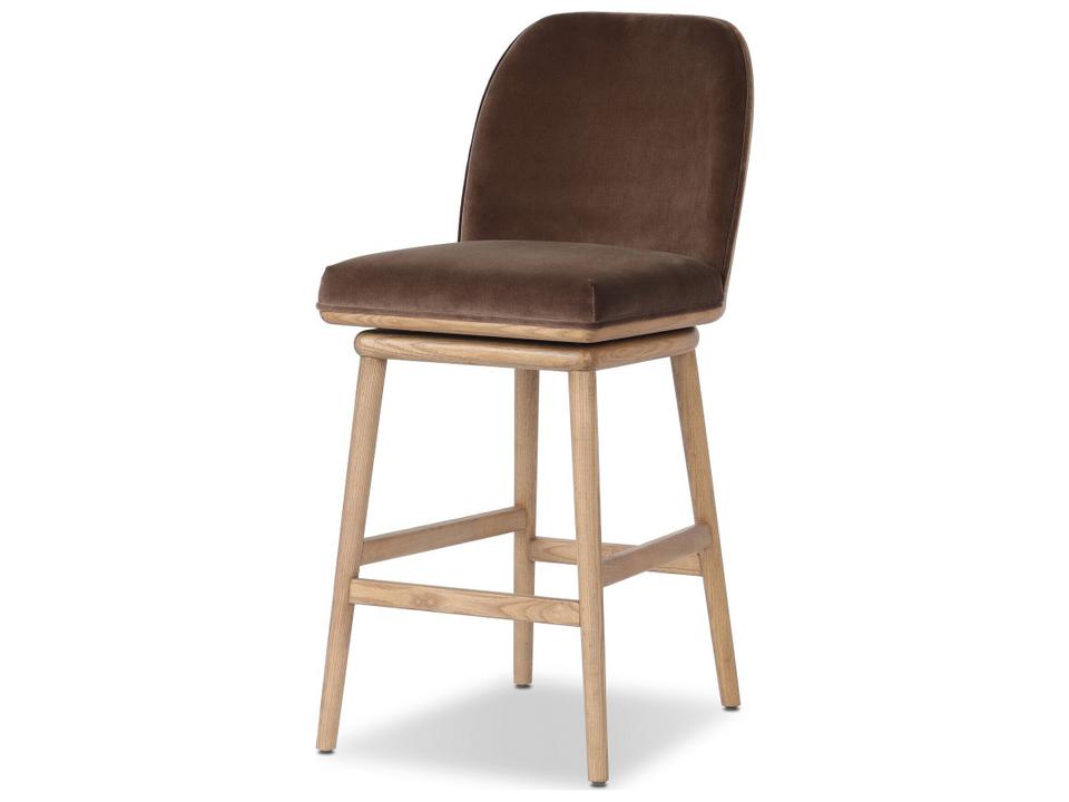 Houghton Velvet Upholstered Swivel Ash Wood Counter Stool