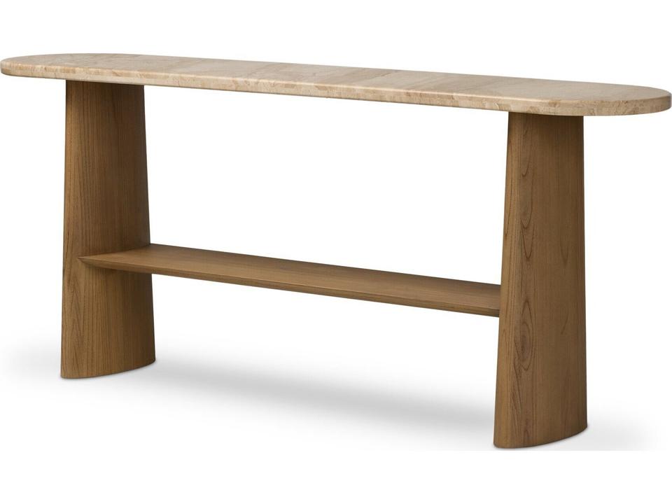 Callahan Oval Console Table with Sand Marble Top and Sungkai Base