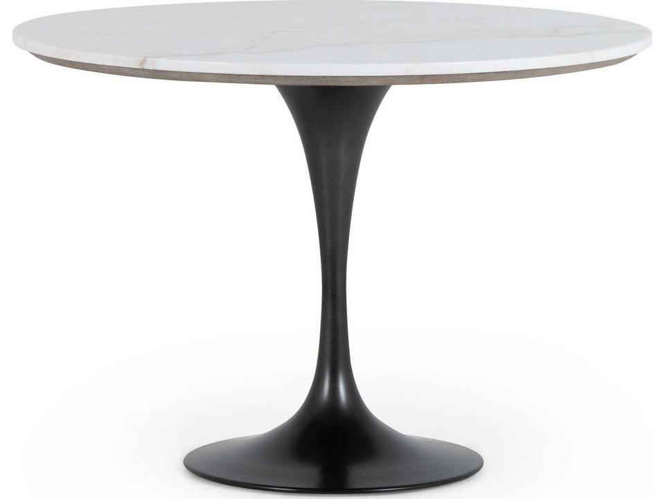 Powell 42-Inch Round Dining Table in White Marble and Dark Rustic Black
