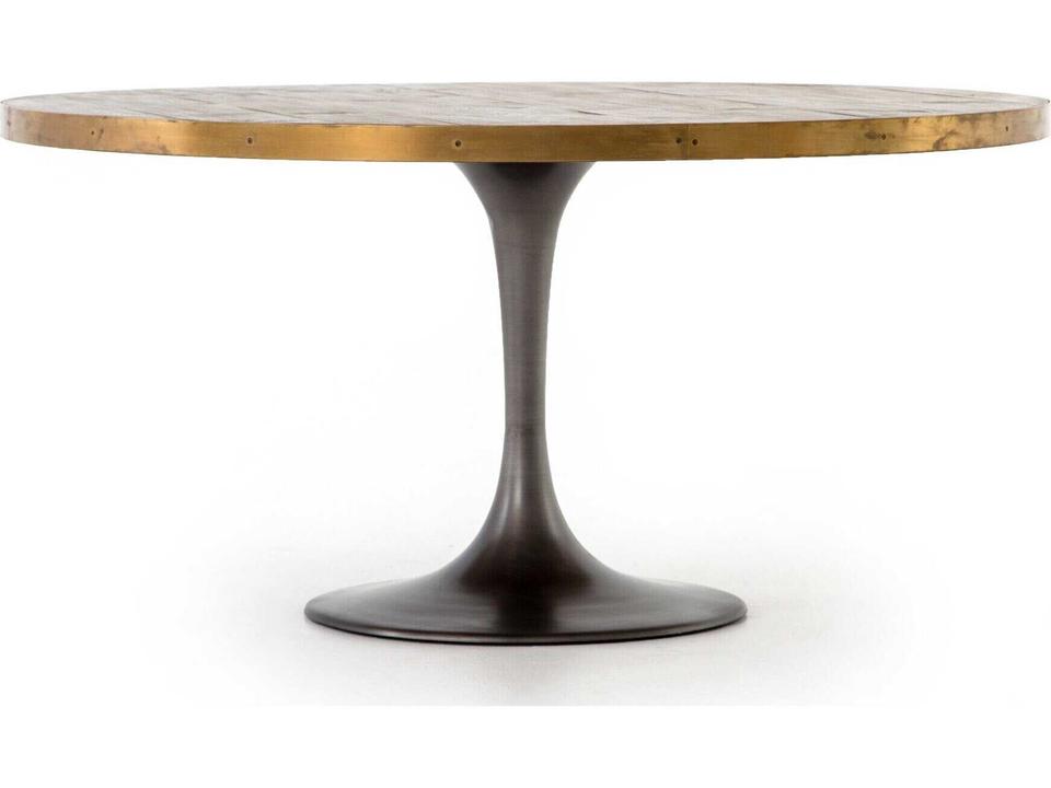 Hughes Evans Round Metal Vessel Grey Polished Brass Light Burnt Oak Dining Table