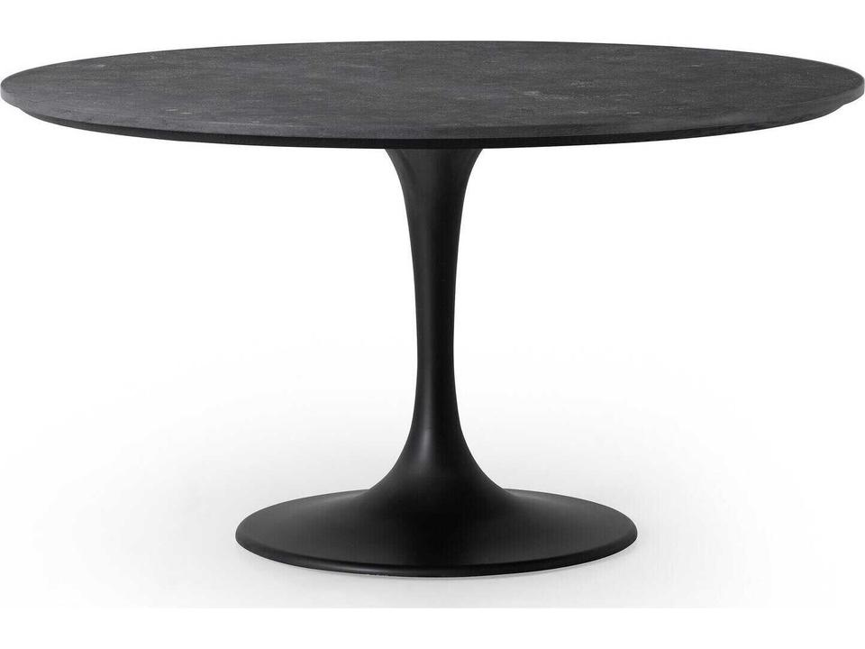 Hughes Powell 55-Inch Round Dining Table Bluestone Dark Rustic Black