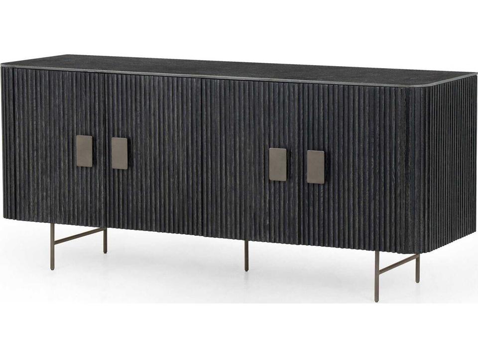 Globetrotter Laverne 71" Oak Wood Washed Black Brushed Gunmetal Bluestone Sideboard