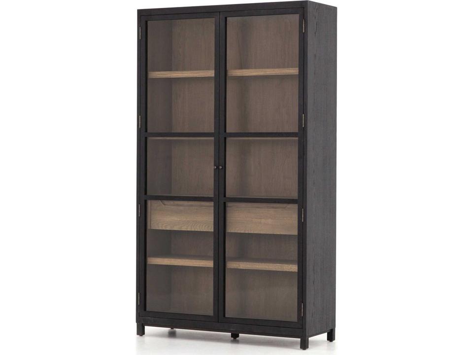 Millie Irondale Collection Display Cabinet in Drifted Black and Oak