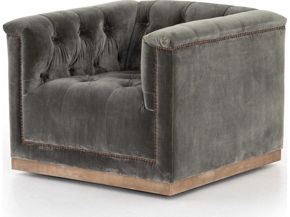 Maxx Swivel Accent Chair Sapphire Birch Velvet with Nailhead Trim