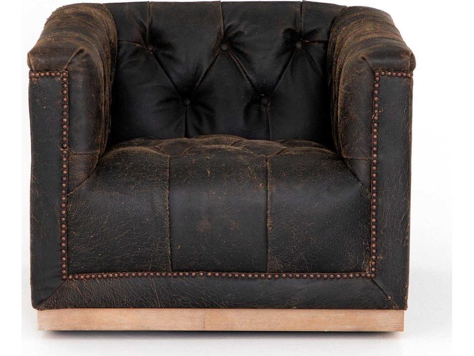 Globetrotter Maxx Swivel Black Leather Club Chair