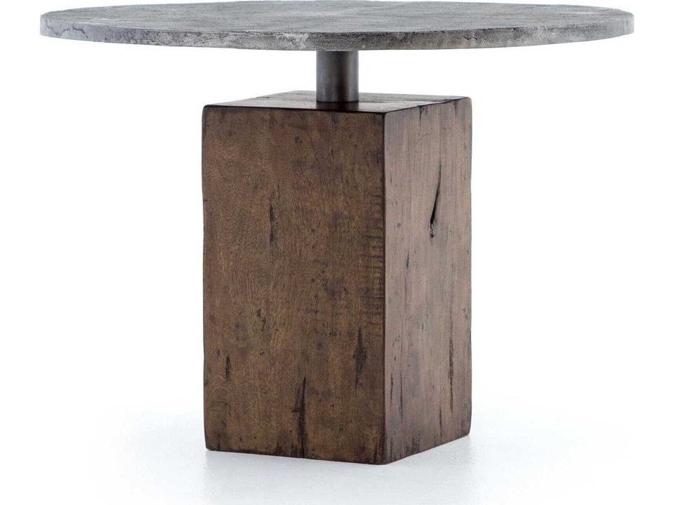 Harmon Round Bistro Dining Table in Light Gunmetal and Tanner Brown