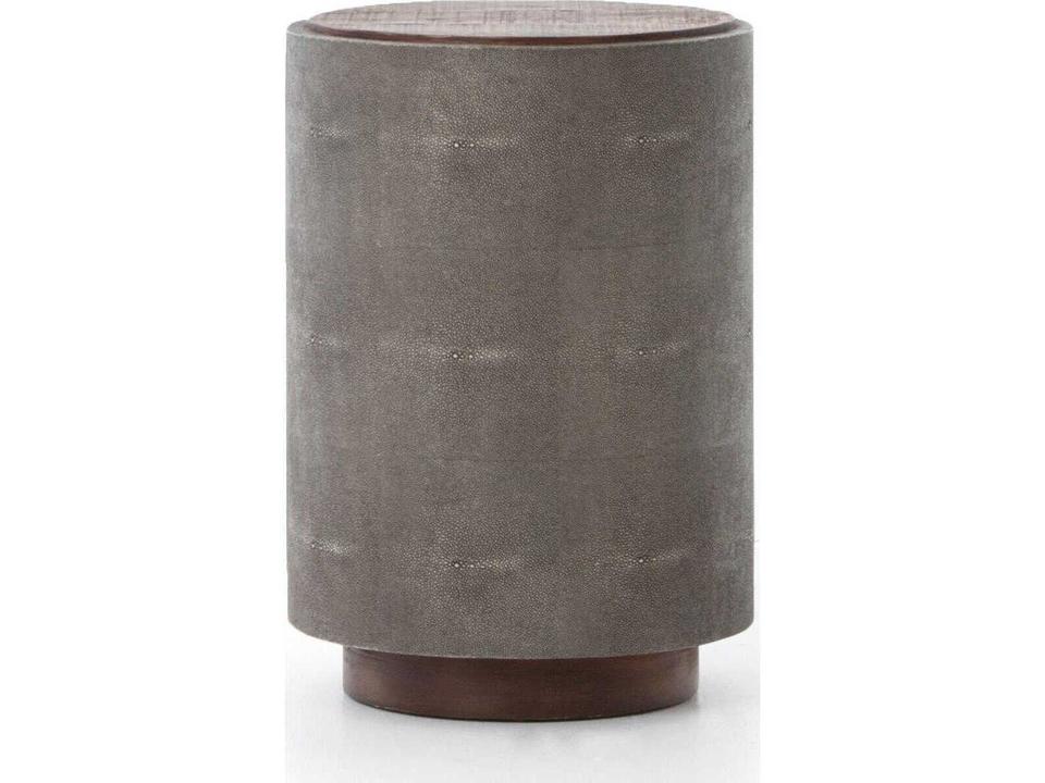 Bina Crosby Round Wood Charcoal Shagreen Natural Peroba End Table