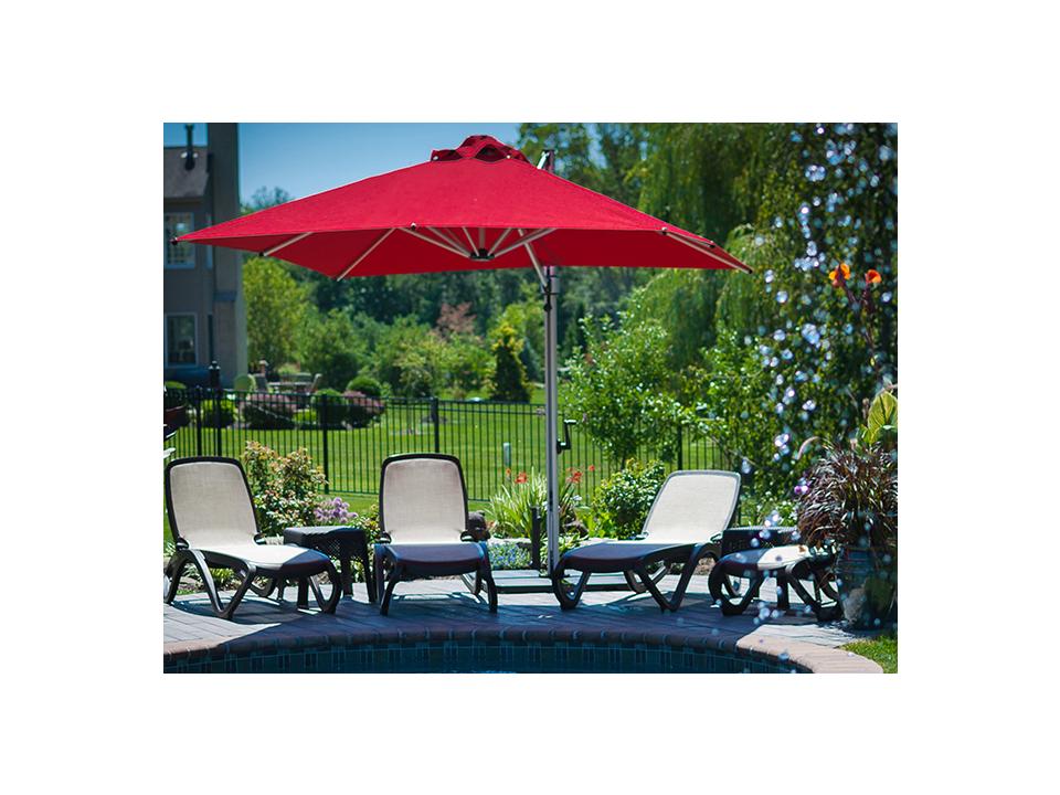 Aurora 9 Foot Square Cantilever Umbrella with Crank Lift in Matte Silver
