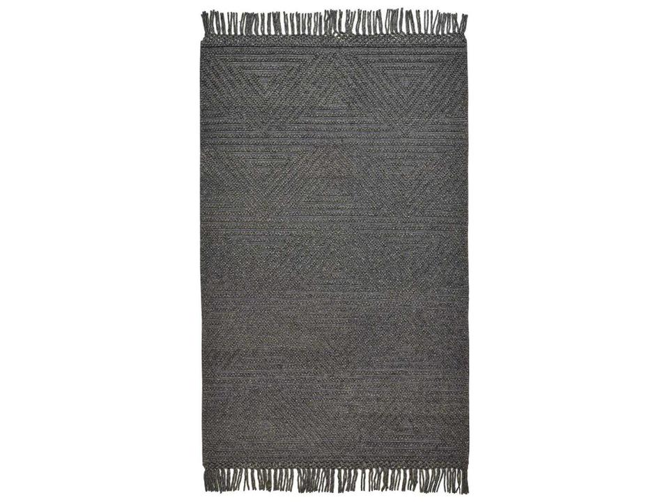 Phoenix Hand Woven Wool Blend Geometric High Low Pile Area Rug in Slate Gray