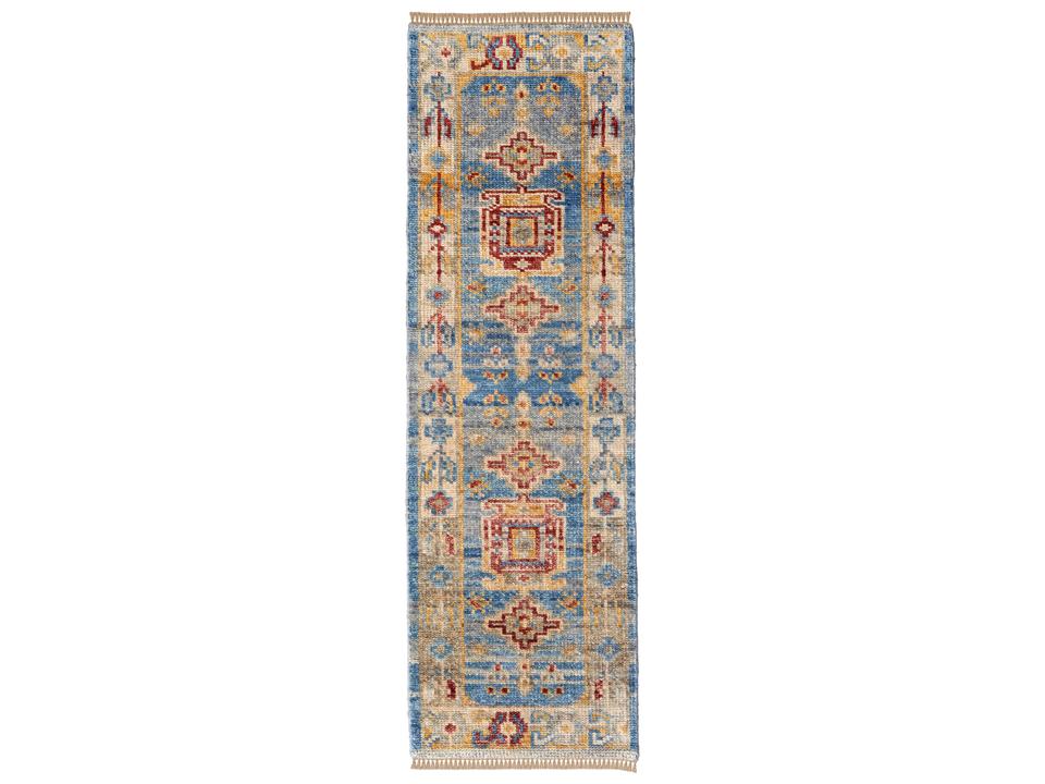 Fillmore Bordered Traditional Wool Blend Runner Rug in Blue Multi