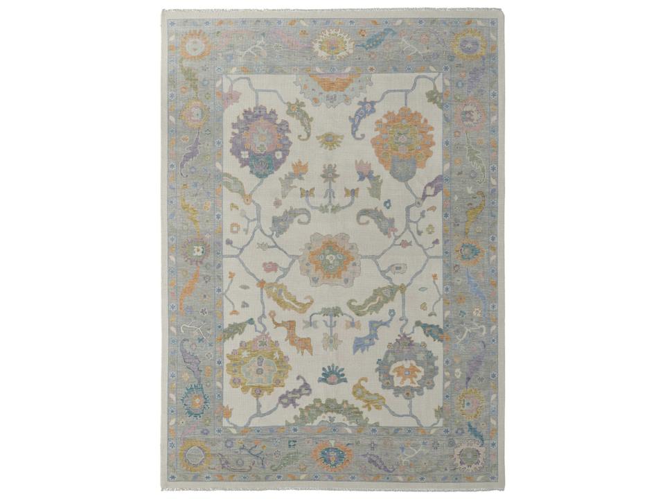 Karina Bordered Area Rug with Hand-Knotted Wool Construction