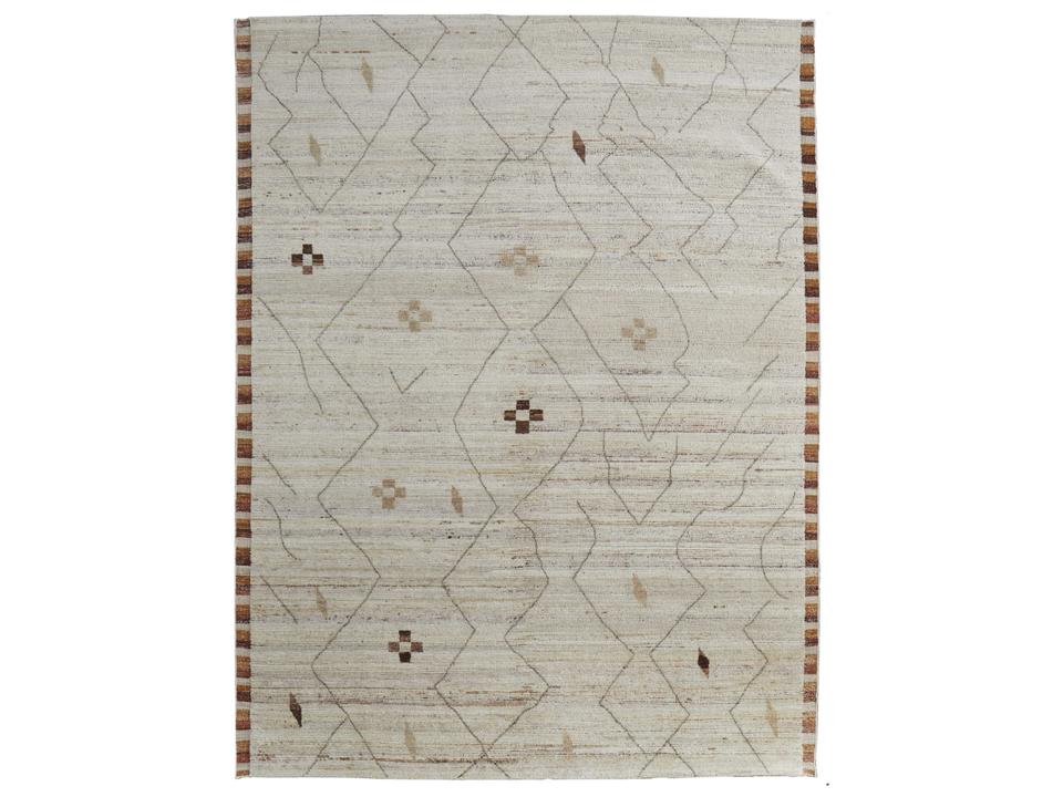 Kasbah Hand-Knotted Wool Area Rug in Ivory Tan Orange Multi