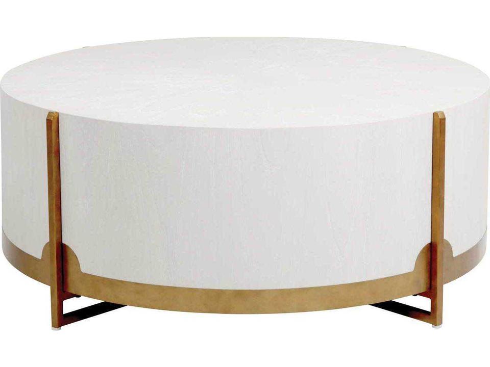 Clifton Round Coffee Table in White Cerused Oak and Stained Gold