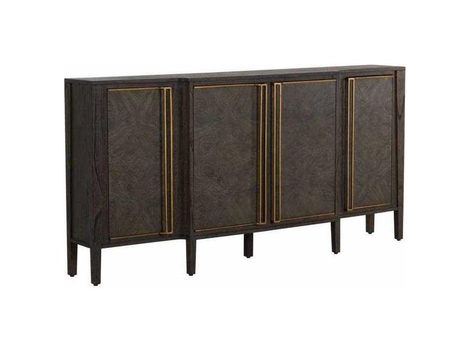 Fitzgerald 4-Door Sideboard in Dark Grey Burl and Stained Brass