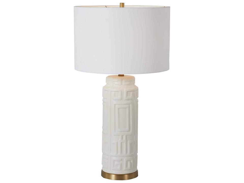 Osmond One Light Table Lamp with White Ceramic Stem in Matte Antique Brass