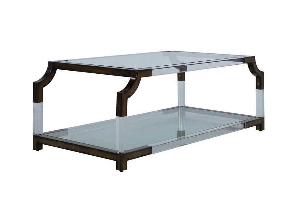 Kensley Rectangular Coffee Table in Tempered Glass and Mountain Brass