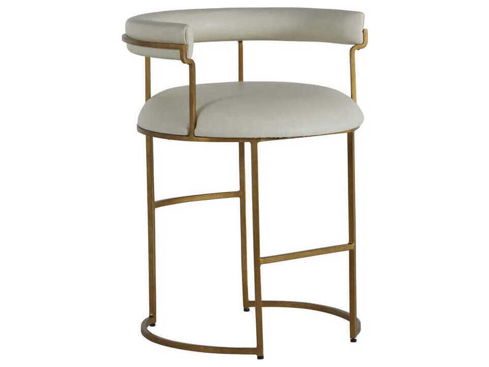 Mack White Leather Counter Height Stool with Stained Gold Iron Frame