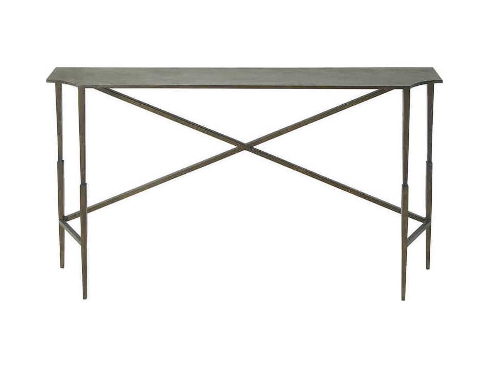 Fennick Rectangular Metal Console Table in Forged Black Iron and Brass