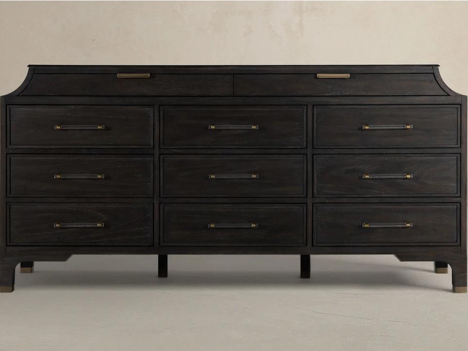 Alexandra 11-Drawer Dresser in Cerused Forest Black Mahogany and Mindi Wood