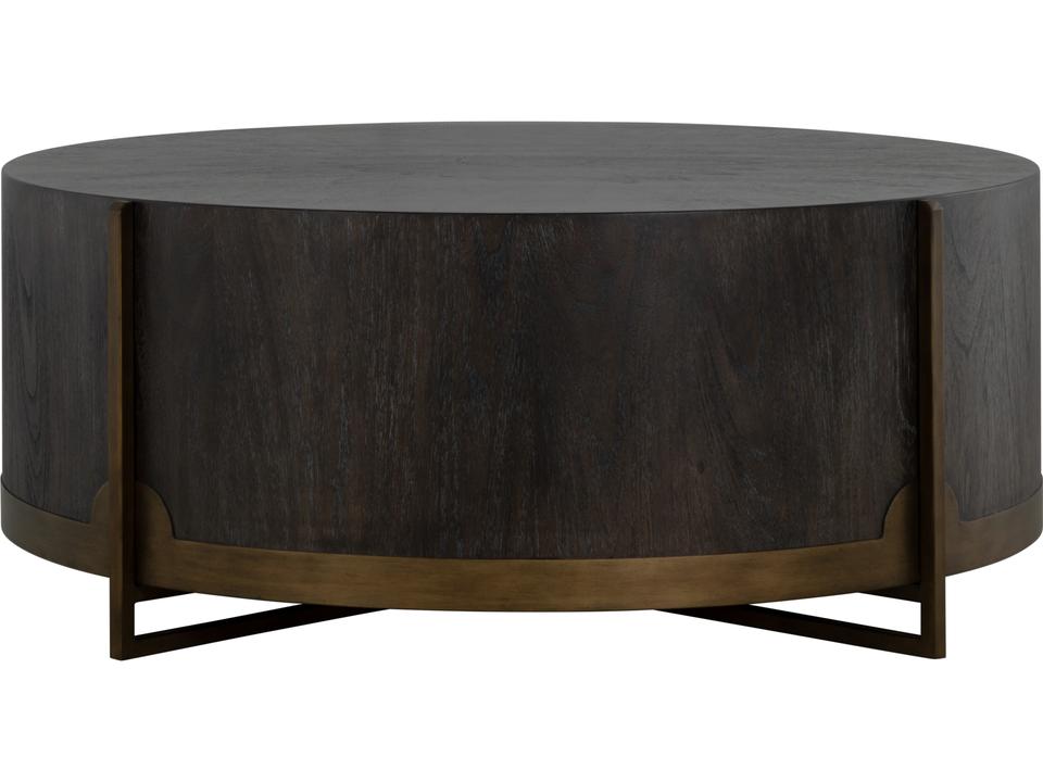 Clifton Round Coffee Table in Cerused Forest Black Mindi Wood and Aged Brass