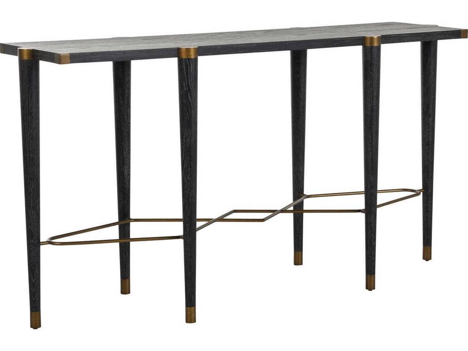 Fiona Rectangle Console Table in Black Cerused Oak and Antique Brass