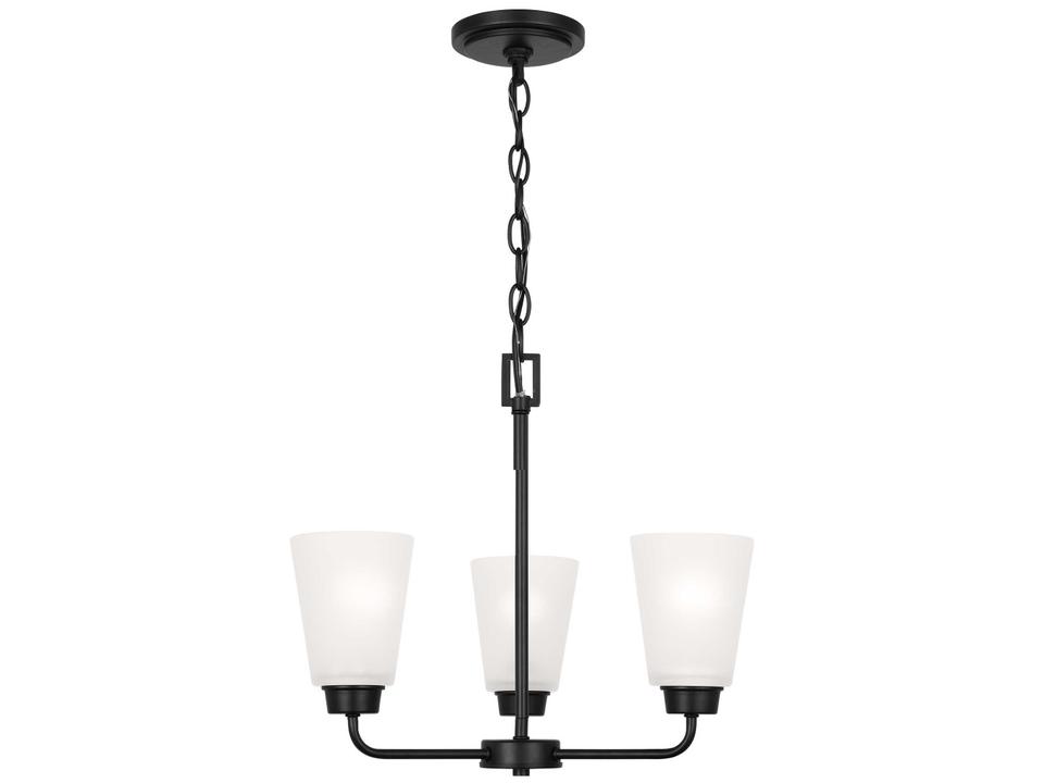 3-Light Kerrville Midnight Black Mini Chandelier with Satin Etched Glass