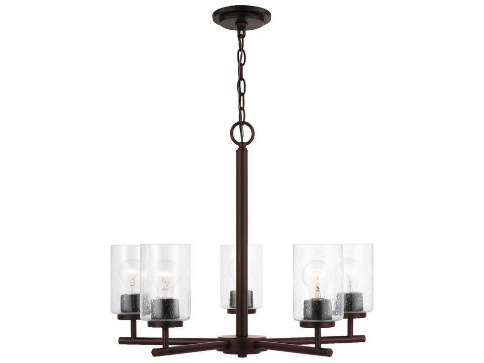 Oslo 5-Light Chandelier in Bronze with Clear Seeded Glass Shades