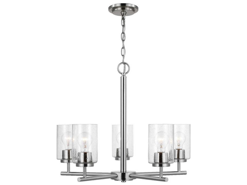 5-Light Oslo Chandelier in Brushed Nickel with Clear Seeded Glass