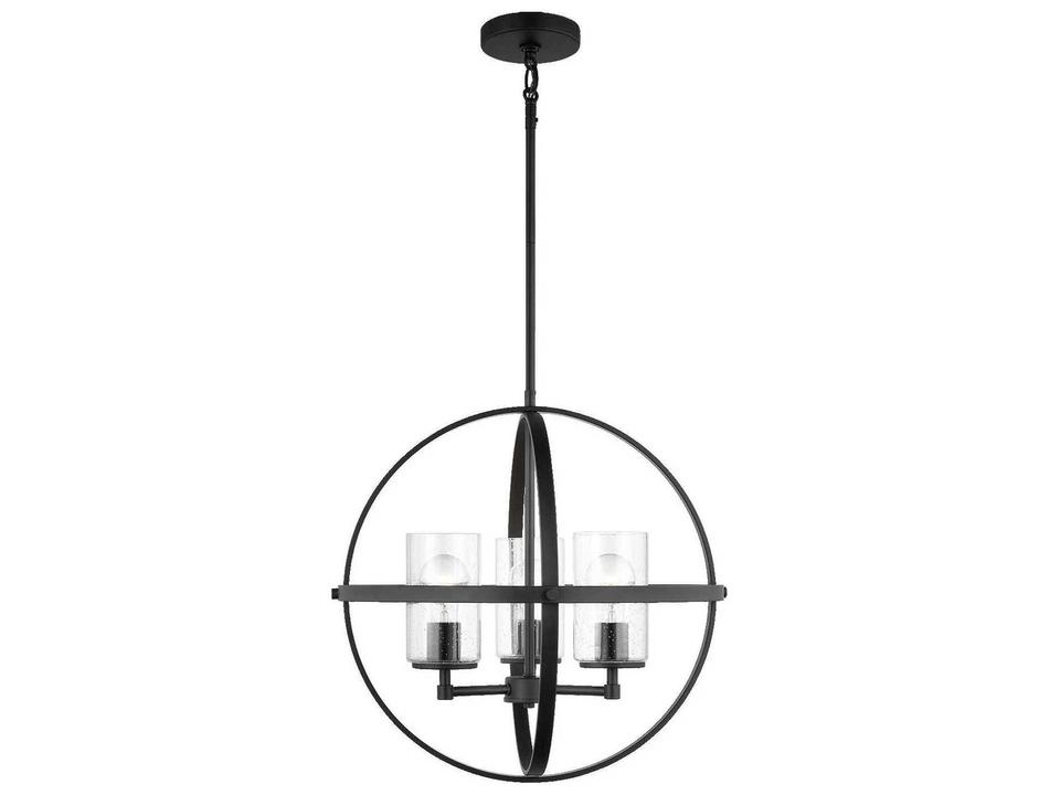 3-Light Alturas Chandelier in Midnight Black with Clear Seeded Glass