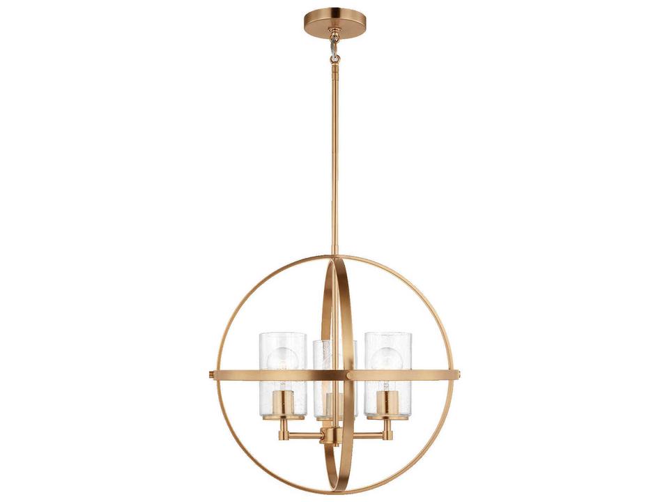 3-Light Alturas Chandelier in Satin Brass with Clear Seeded Glass