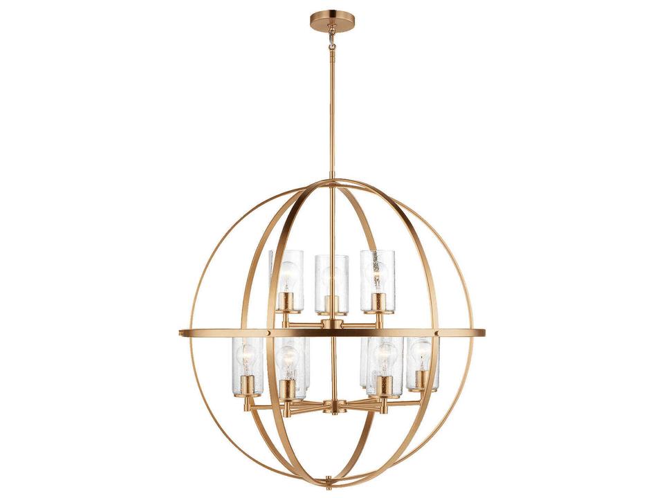 Alturas 9-Light Chandelier with Clear Seeded Glass in Satin Brass