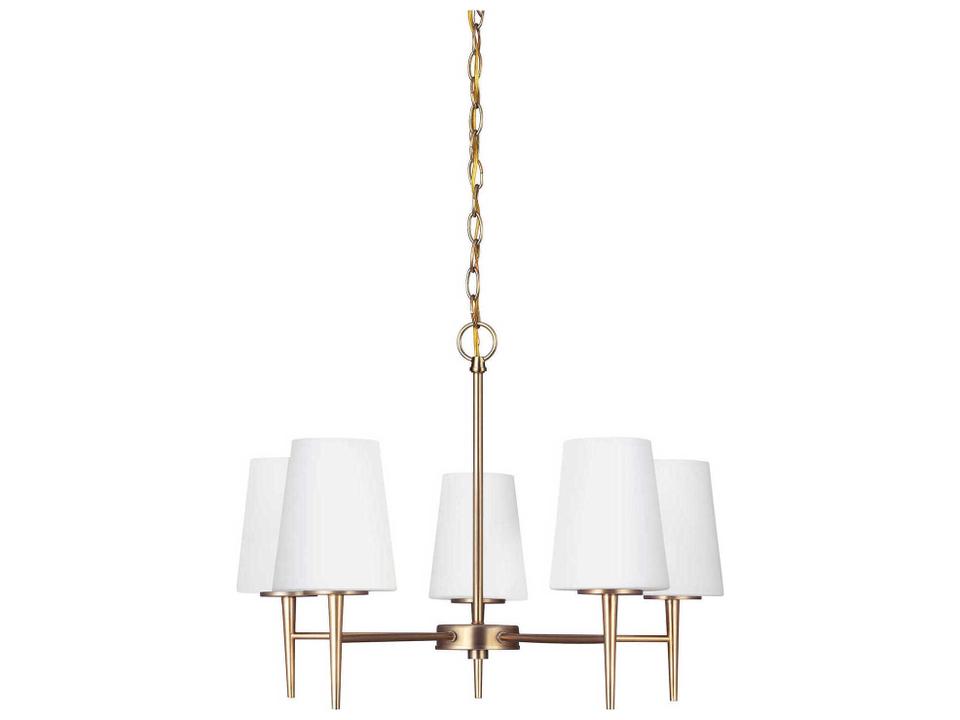 5-Light Driscoll Chandelier in Satin Brass with Cased Opal Etched Glass