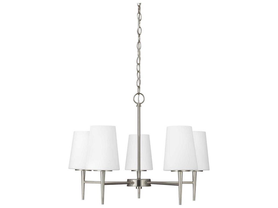 Driscoll 5-Light Chandelier in Brushed Nickel with Etched Glass