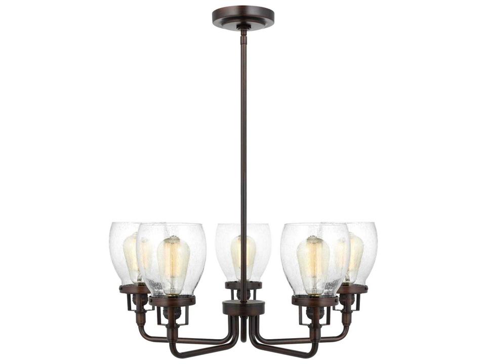 5-Light Belton Chandelier with Clear Seeded Glass in Bronze