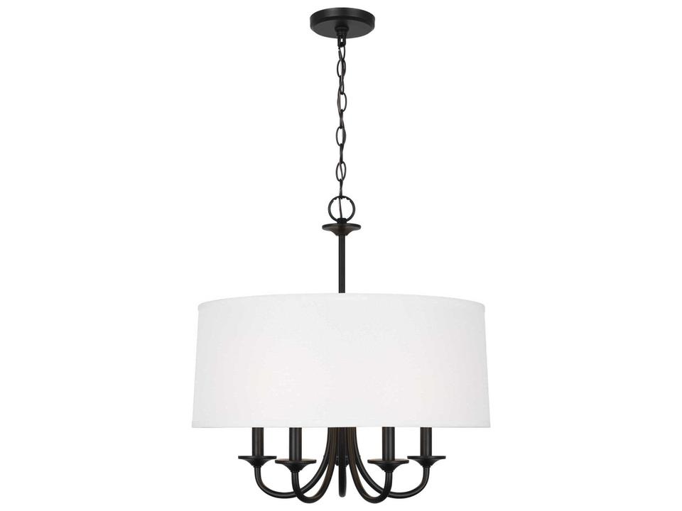 5-Light Seville Drum Chandelier in Midnight Black with White Linen Shade