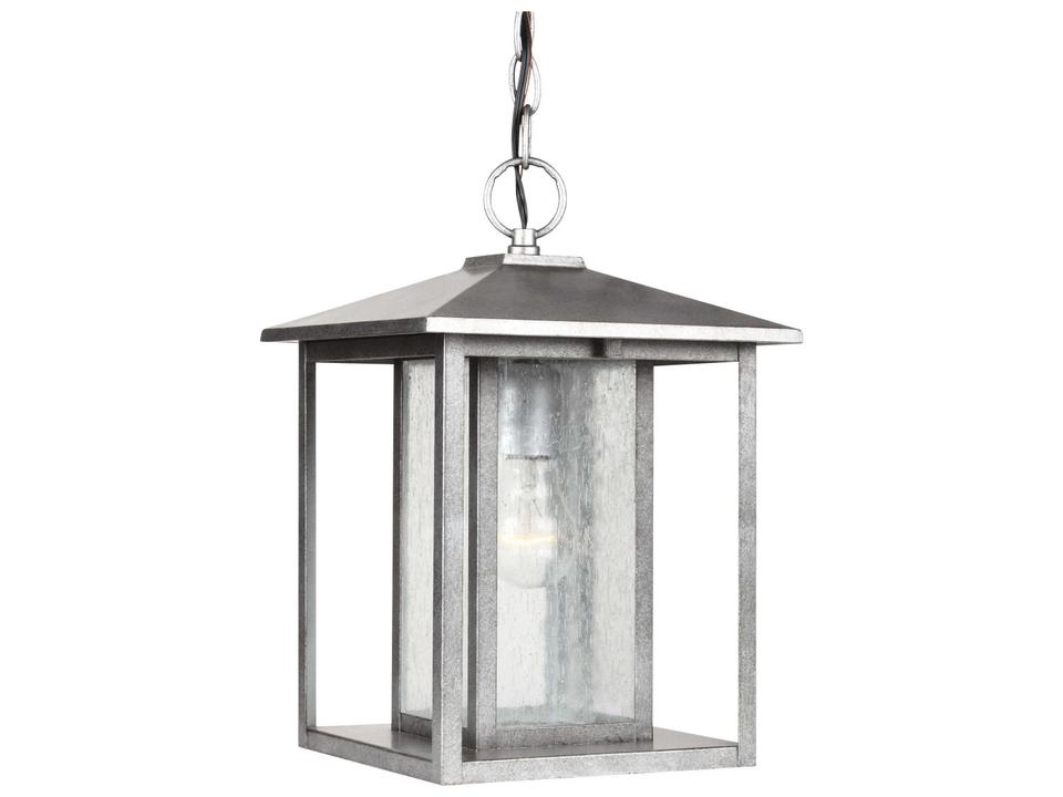 Hunnington One Light Outdoor Pendant Light in Weathered Pewter with Clear Seeded Glass