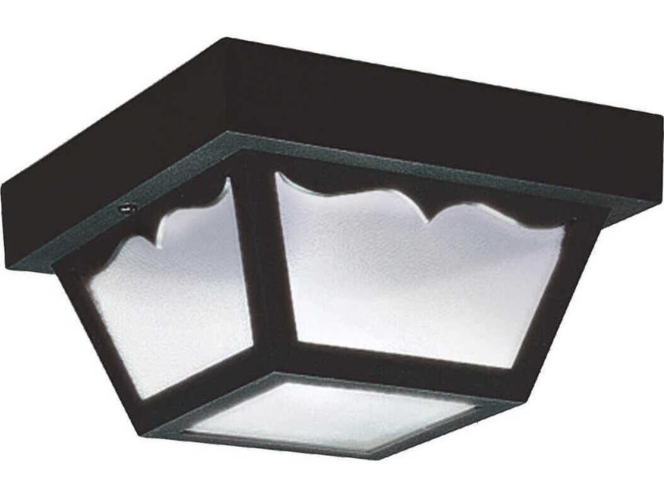 1-Light Outdoor Flush Mount in Black with Clear Textured Glass