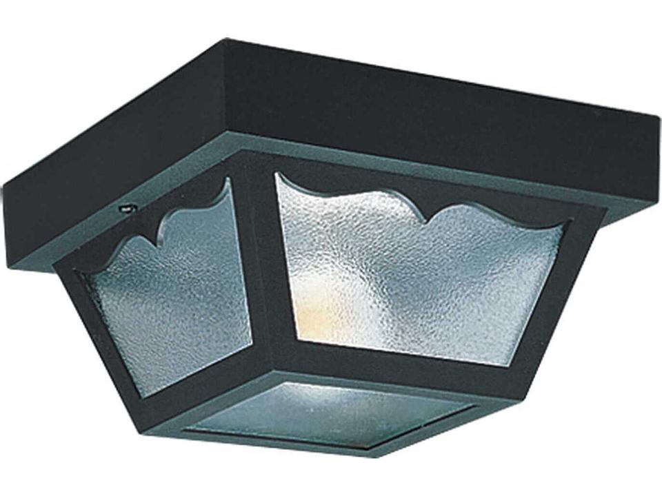 2-Light Outdoor Flush Mount in Black with Clear Textured Glass