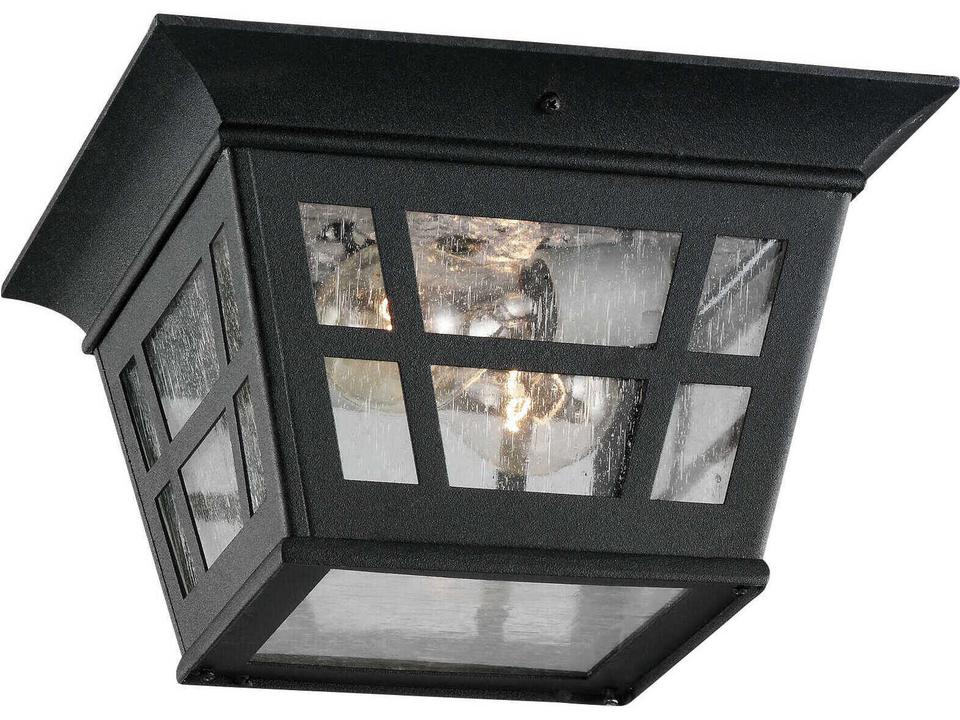 Herrington 2-Light Outdoor Ceiling Flush Mount in Black with Clear Seeded Glass