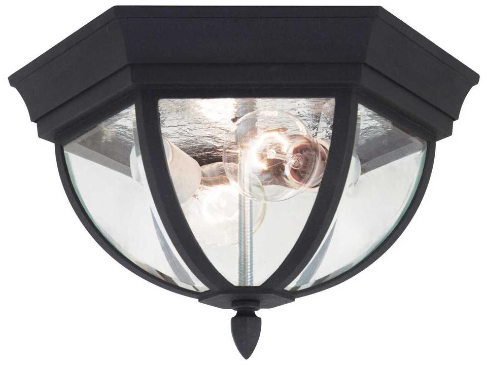 Wynfield 2-Light Outdoor Flush Mount in Black with Clear Beveled Glass