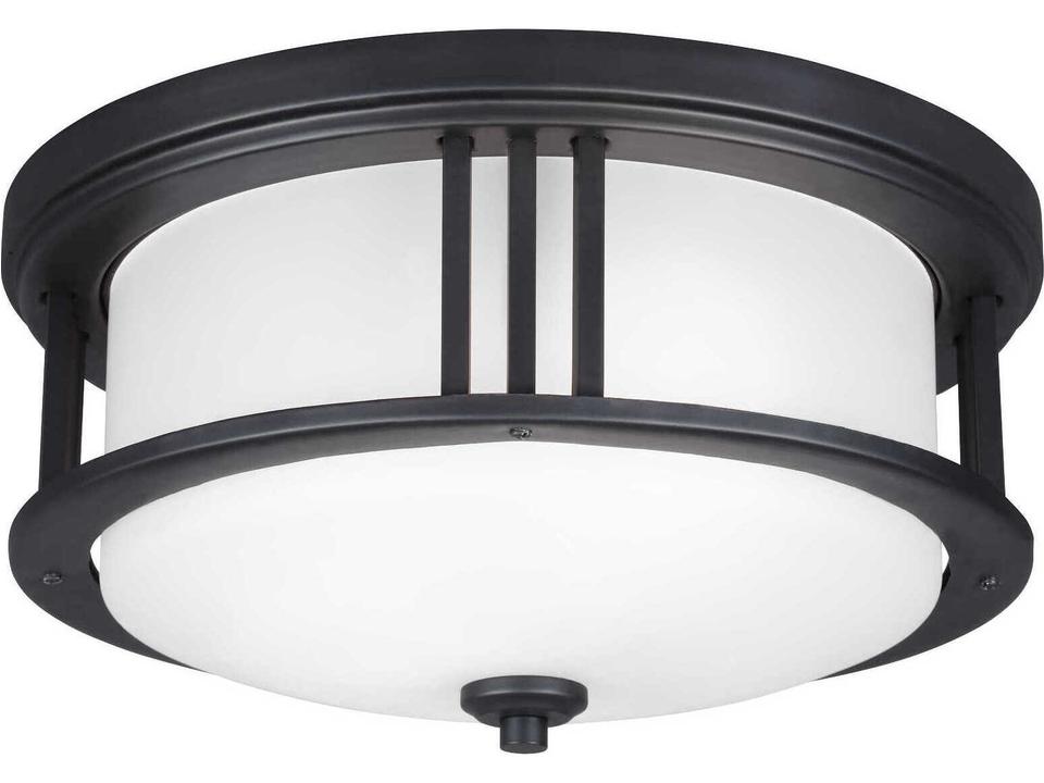 Crowell 2-Light Outdoor Flush Mount in Black with Satin Etched Glass